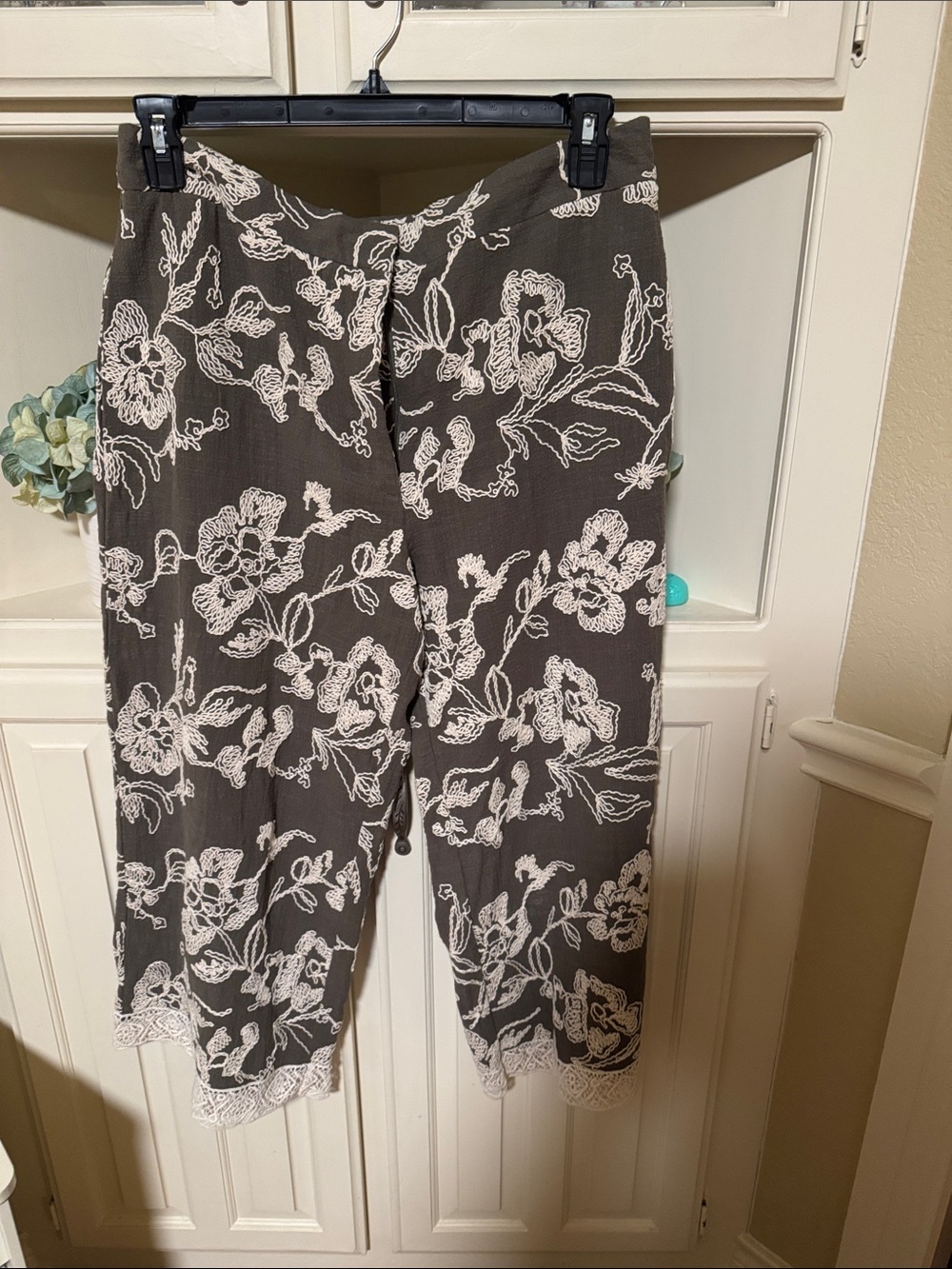 Brand New Zara Brown Pants with White Lace Trim